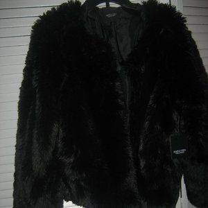 VERA WANG SIMPLY VERA BLACK FAUX FUR FLUFFY JACKET COAT SZ LGE NEW